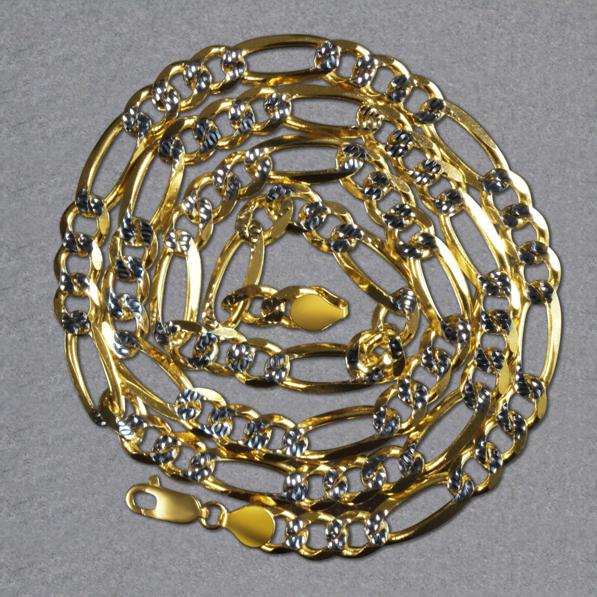 14K Yellow Gold Solid Pave Figaro Chain