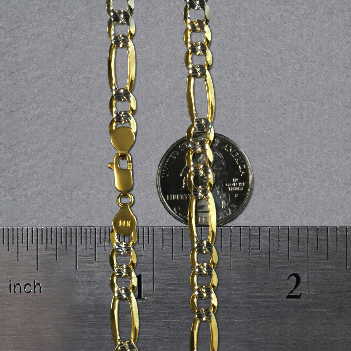14K Yellow Gold Solid Pave Figaro Chain