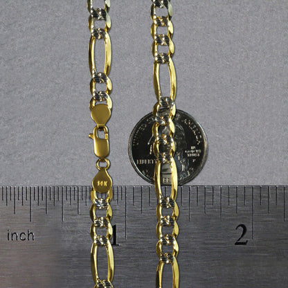 14K Yellow Gold Solid Pave Figaro Chain