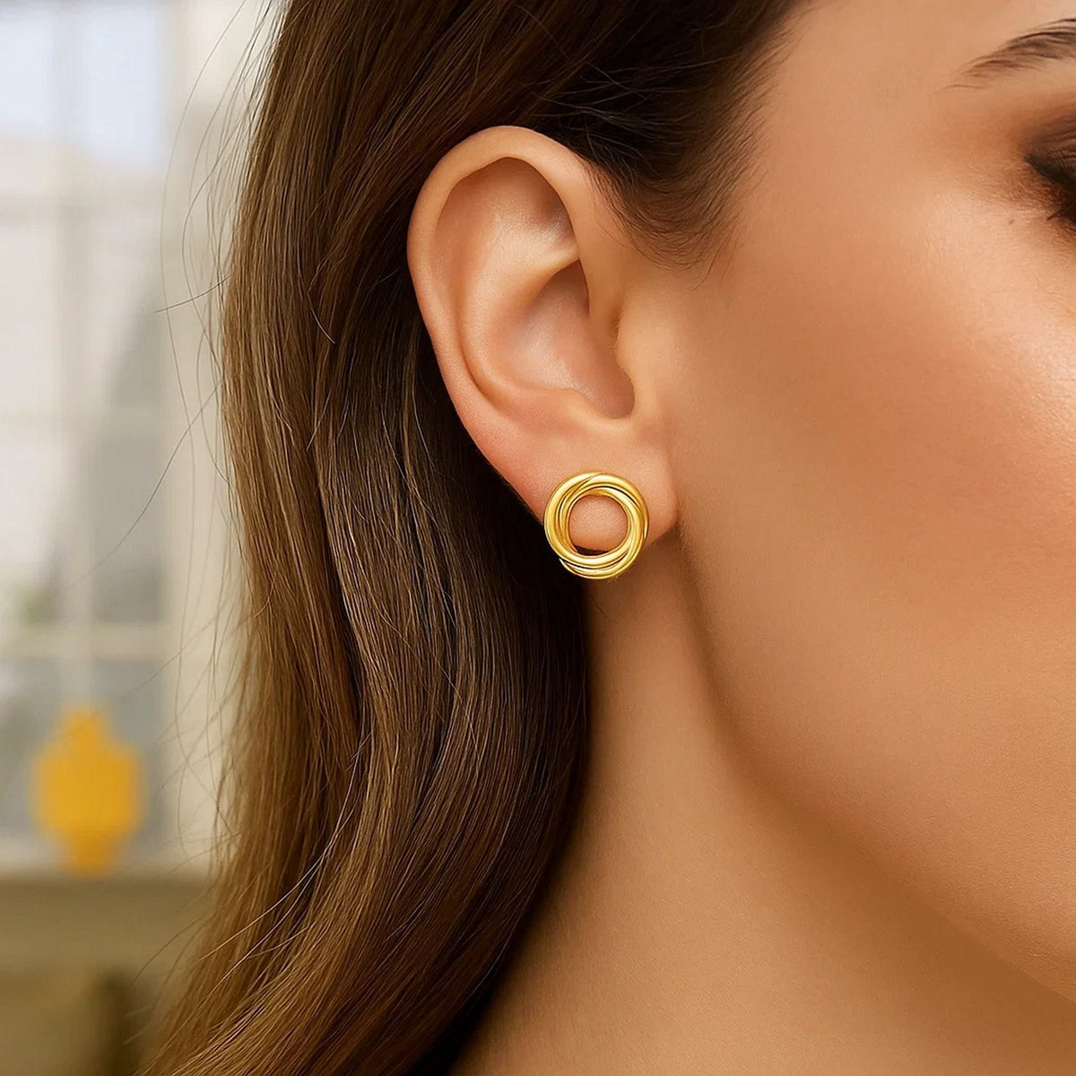 14K Yellow Gold Interlocking Trinity Stud Earrings