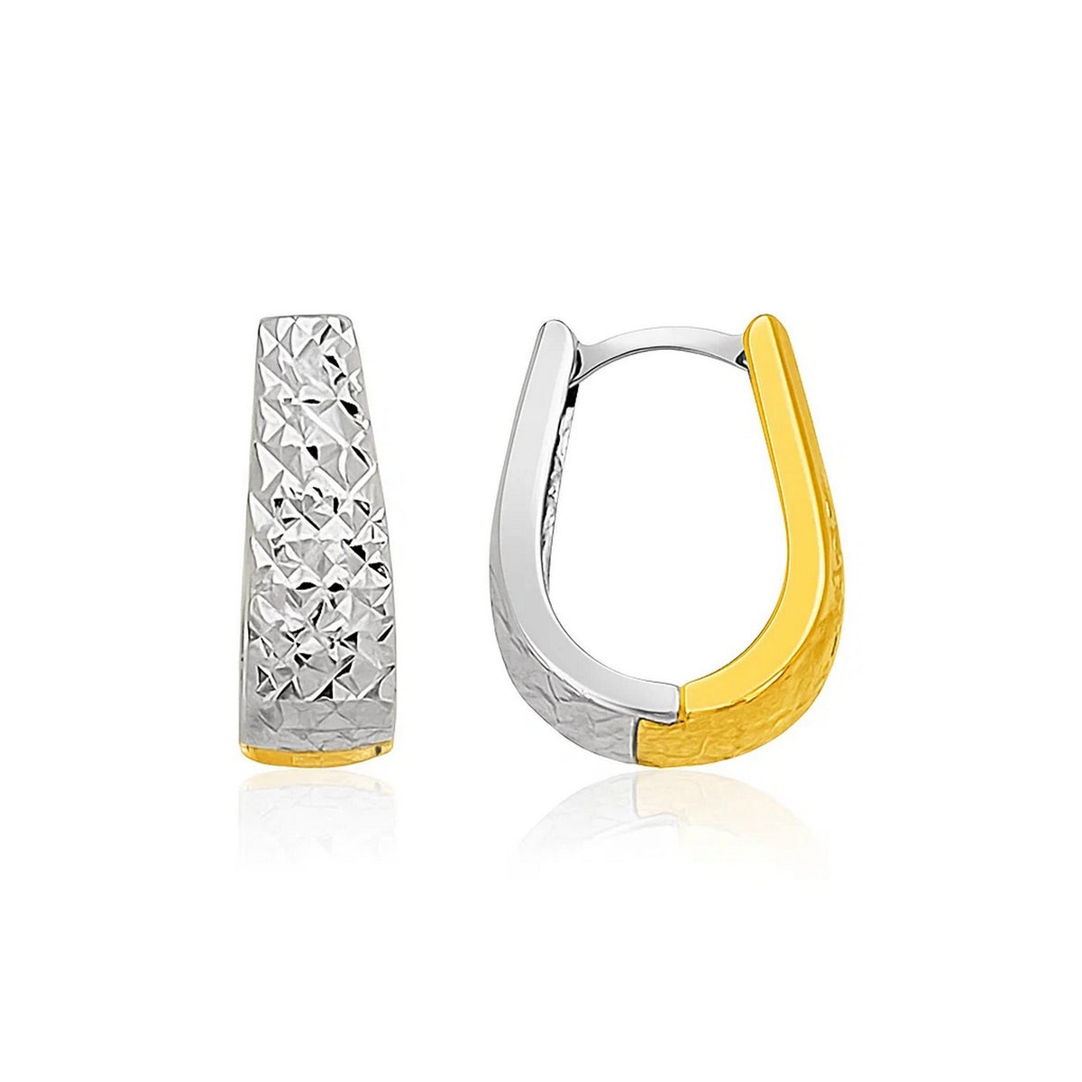 14k Two-Tone Gold Oval Diamond Cut Textured Earrings