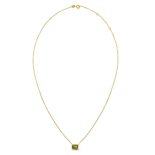 14K Yellow Gold Emerald Cut Peridot Necklace