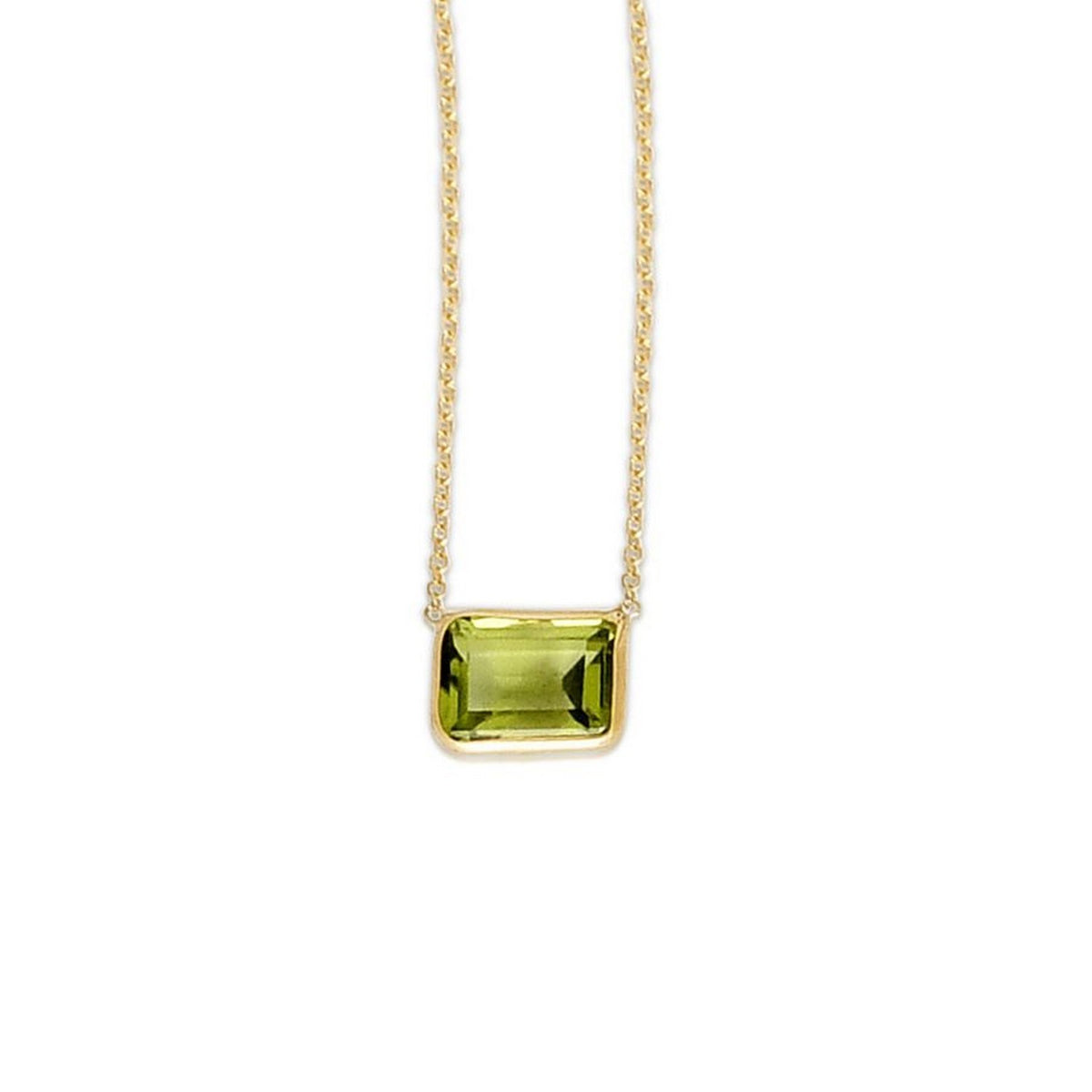 14K Yellow Gold Emerald Cut Peridot Necklace