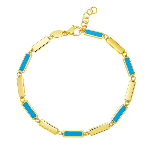 14K Yellow Gold Turquoise Rectangle Links Bracelet (3.50 mm)