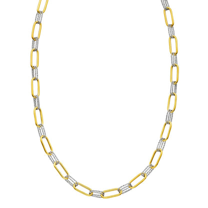 14K Two Tone Gold Diamante Paperclip Necklace (6.20 mm)