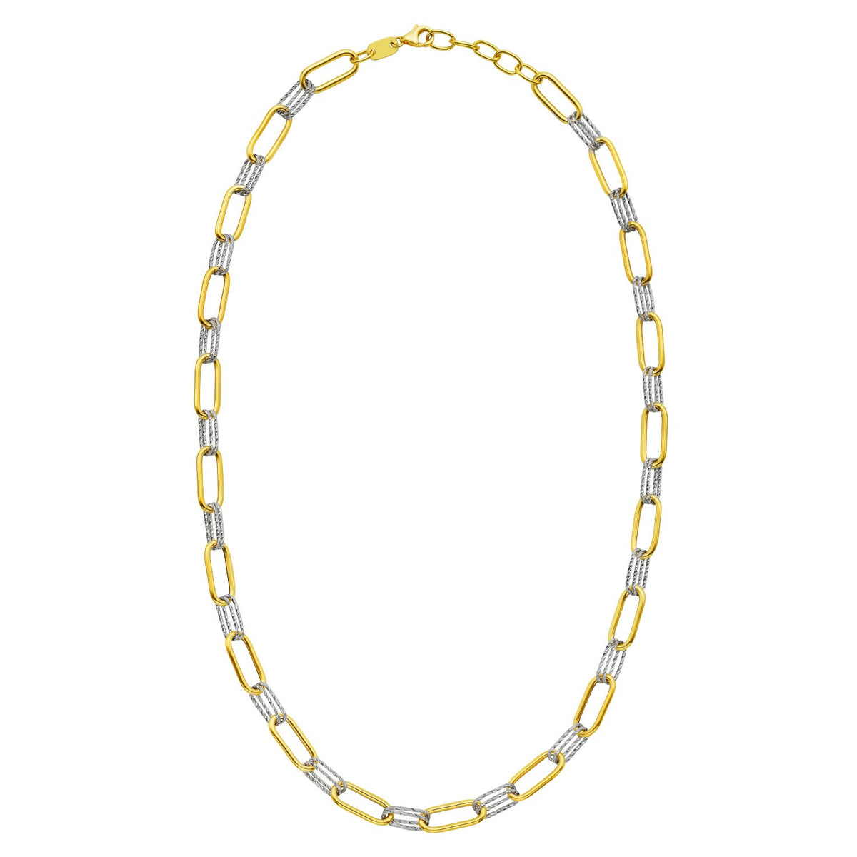 14K Two Tone Gold Diamante Paperclip Necklace (6.20 mm)