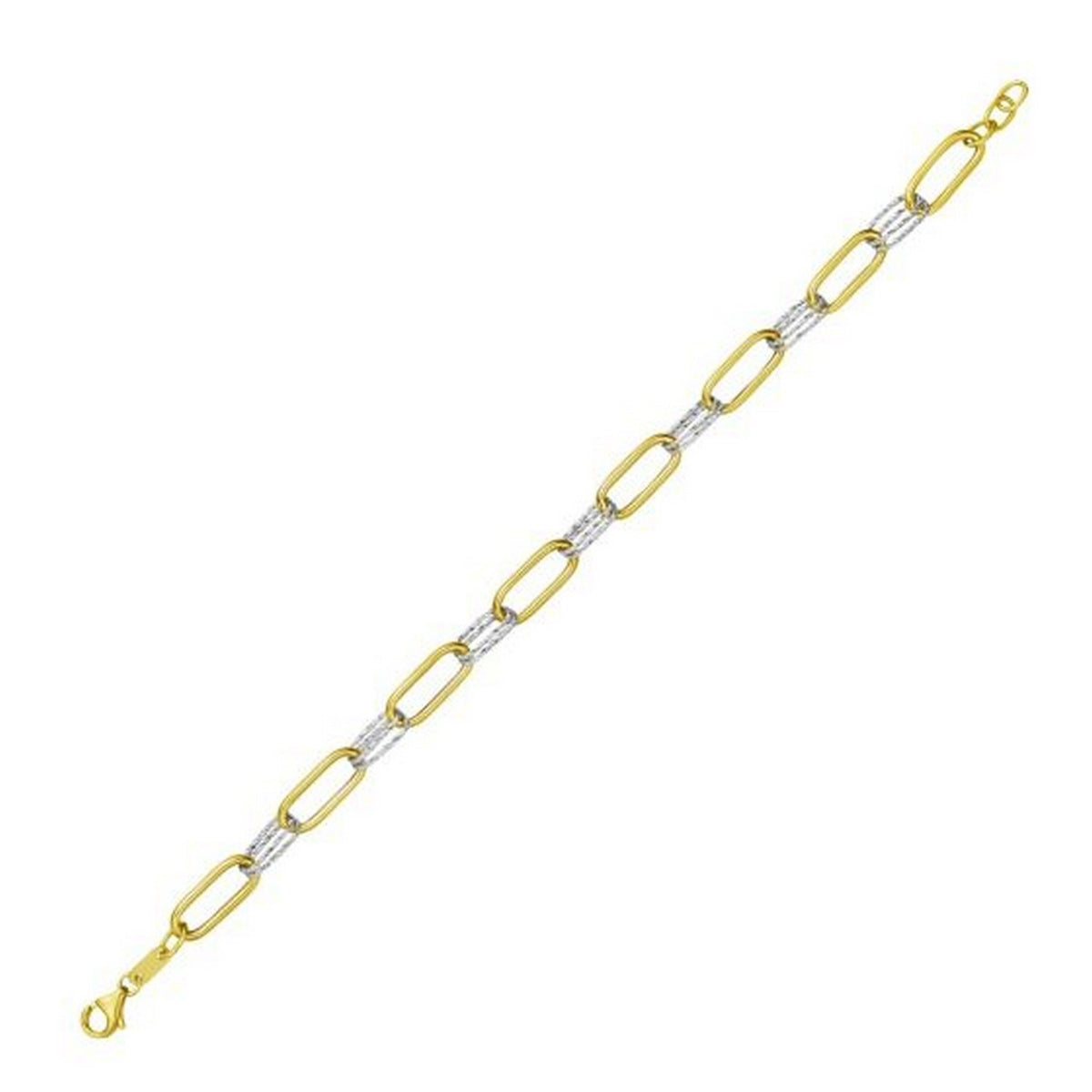 14K Two Tone Gold Diamante Paperclip Necklace (6.20 mm)