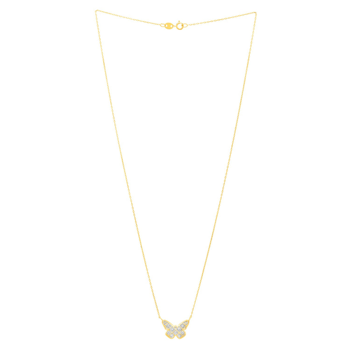 Checkered Butterfly Necklace in 14K Yellow Gold