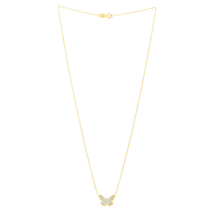 Checkered Butterfly Necklace in 14K Yellow Gold