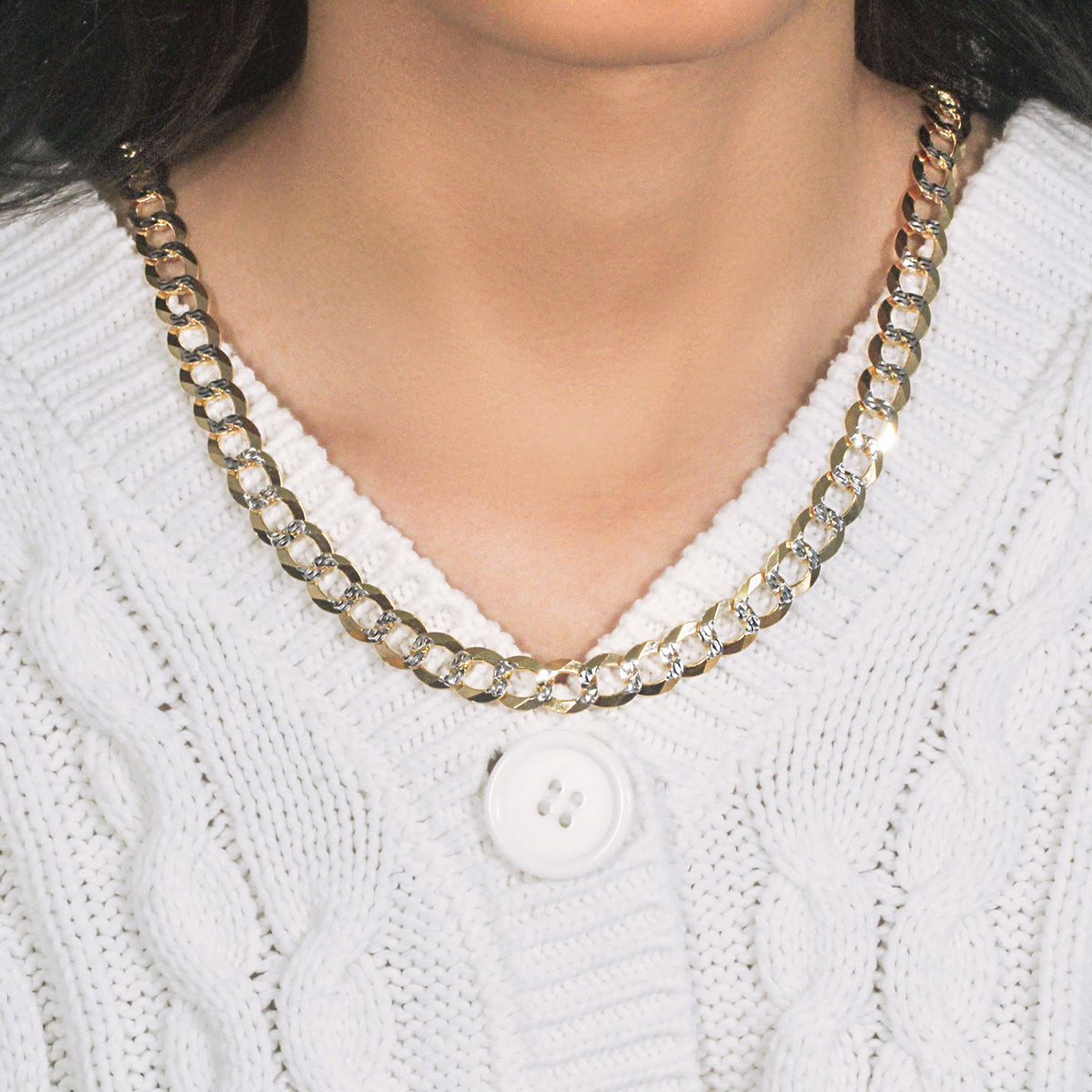 10 mm 14k Two Tone Gold Pave Curb Chain (9.70 mm)