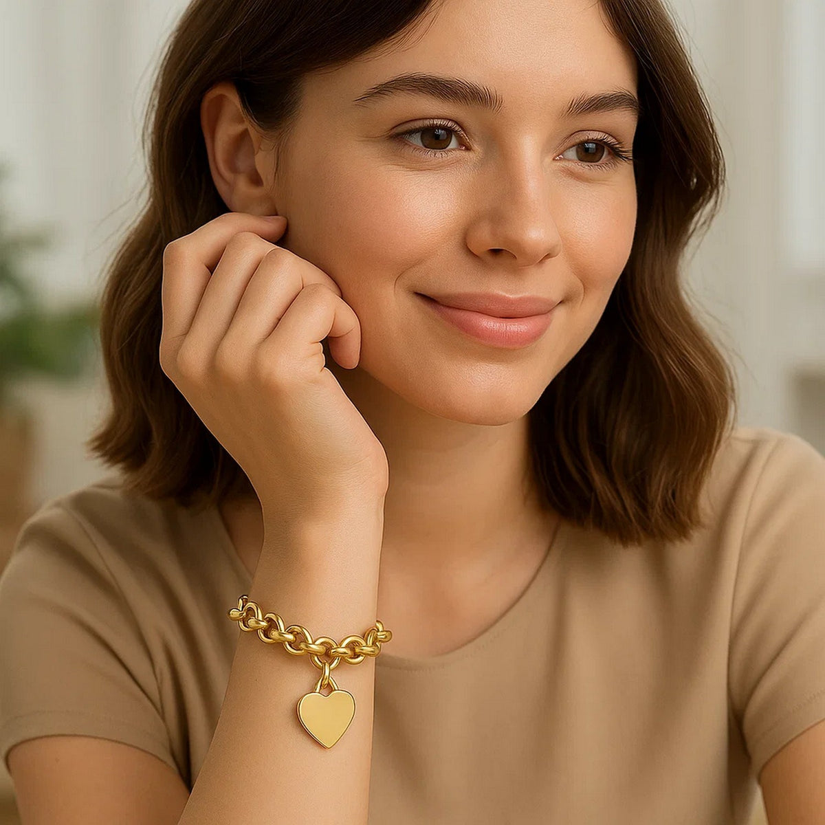 Heart Tag with Rolo Link Bracelet in 14K Yellow Gold (11.40 mm)
