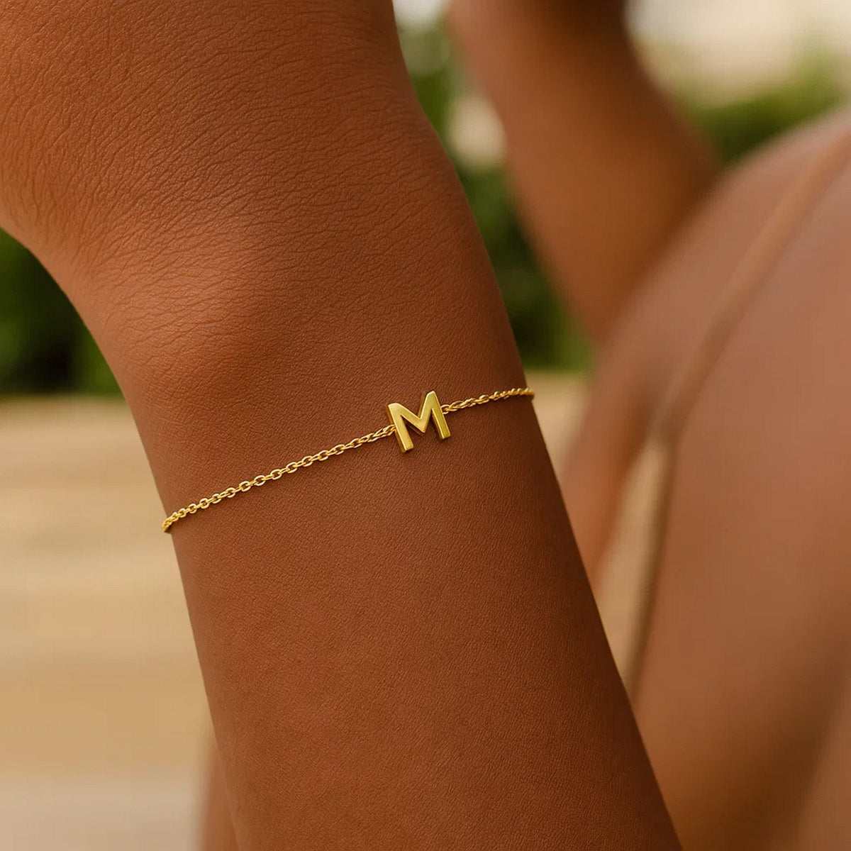 14K Yellow Gold Mini Initial M Bracelet