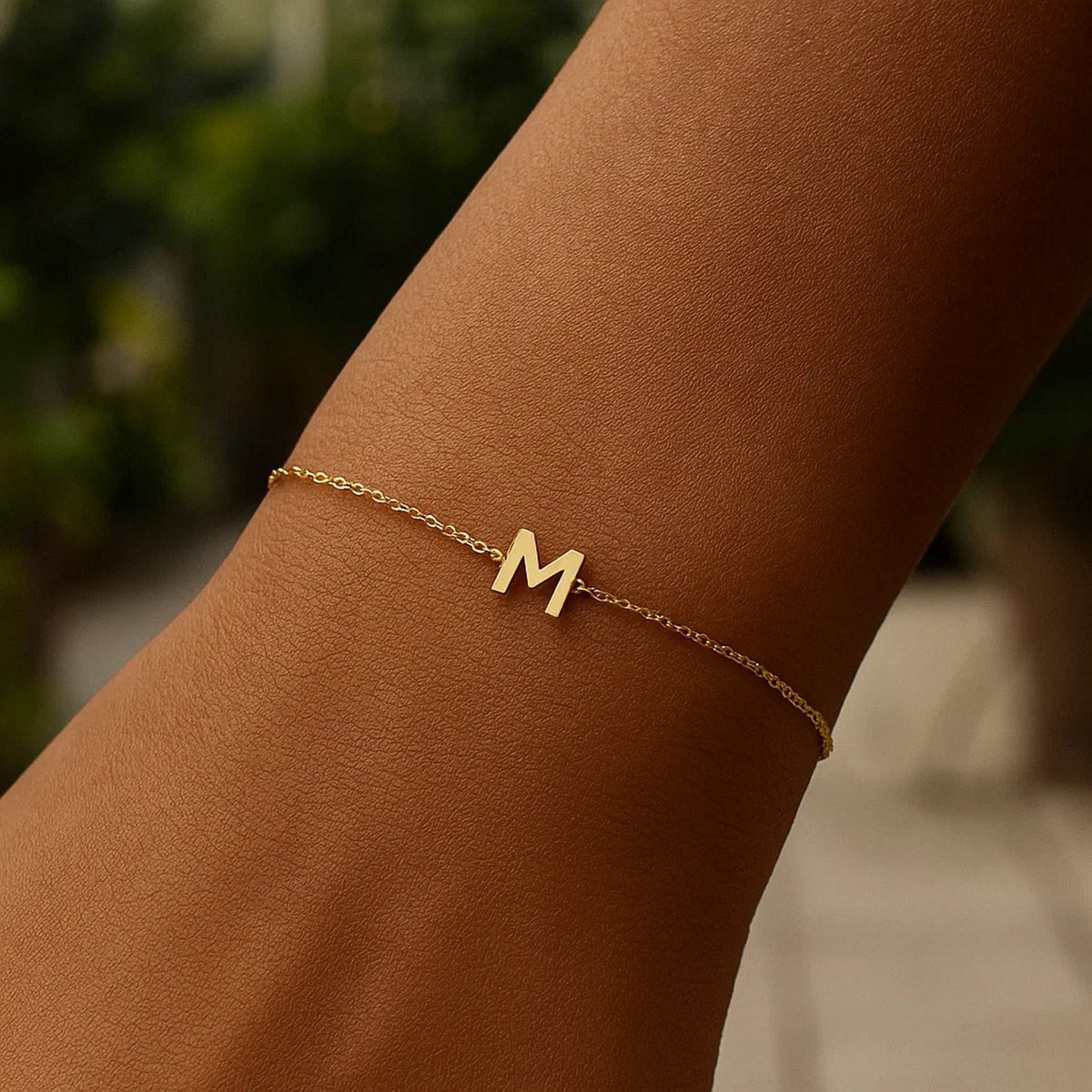 14K Yellow Gold Mini Initial M Bracelet