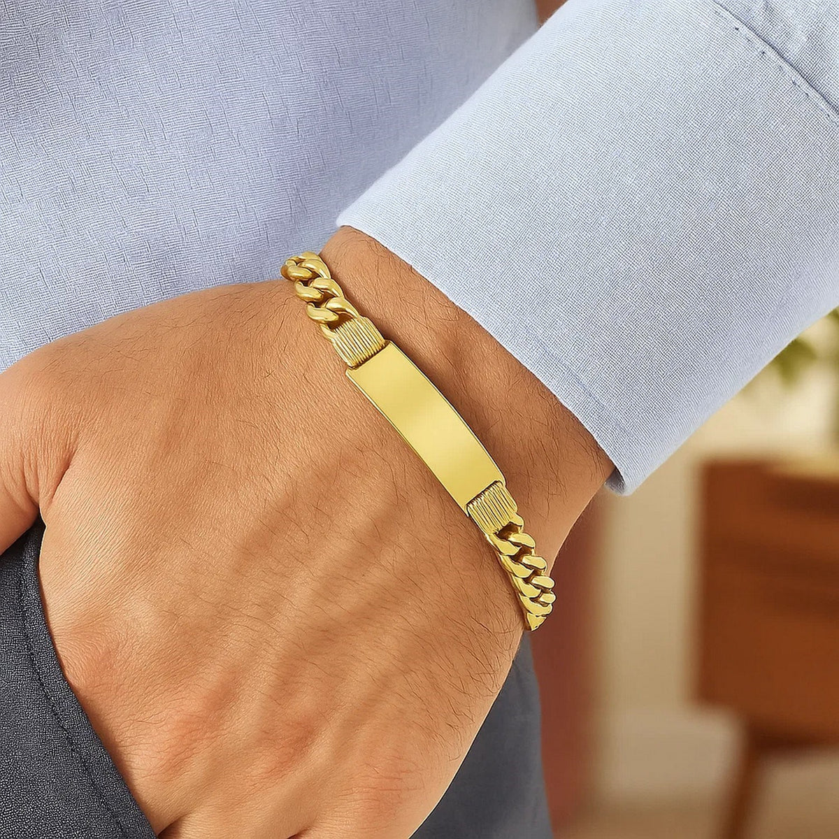 14K Yellow Gold Lite Cuban ID Bracelet (7.20 mm)