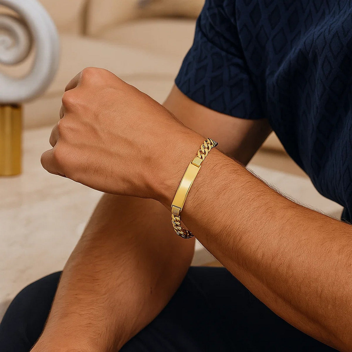 14K Yellow Gold Lite Cuban ID Bracelet (7.20 mm)
