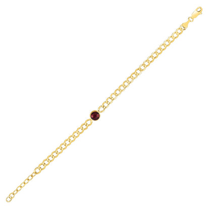 14K Yellow Gold Garnet Curb Chain Bracelet (3.60 mm)