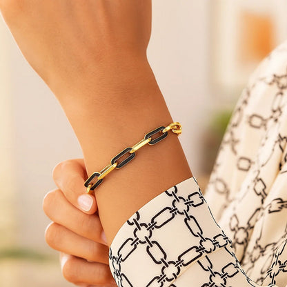 14k Yellow Gold Black Onyx Paperclip Gem Link Bracelet (7.00 mm)