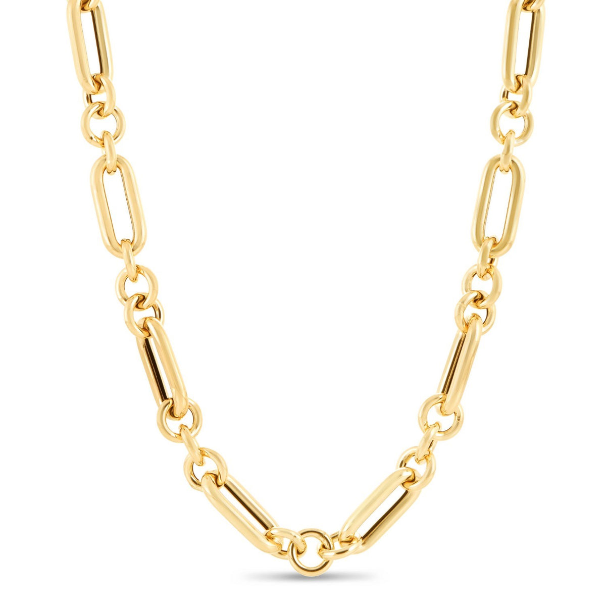 14k Yellow Gold Italian Alternating Paperclip Round Links Chain Necklace
