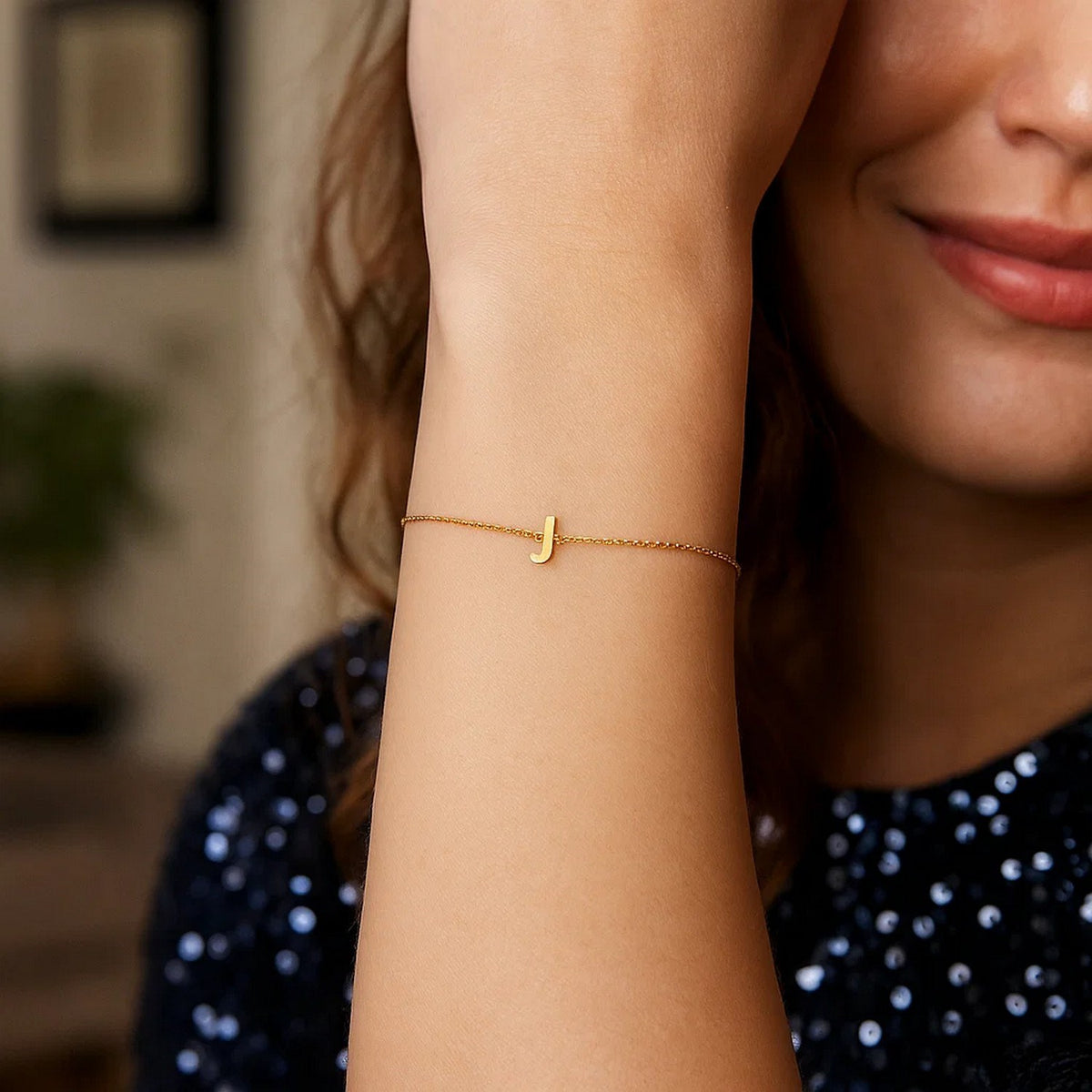14K Yellow Gold Mini Initial J Bracelet