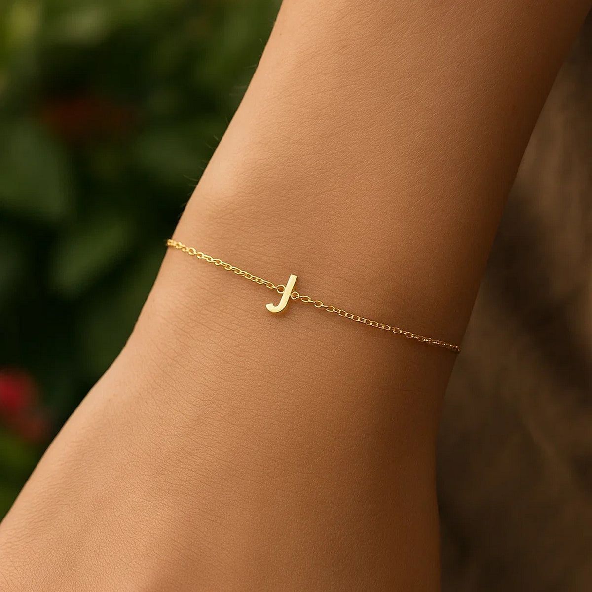 14K Yellow Gold Mini Initial J Bracelet