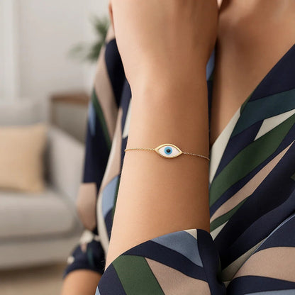 14k Yellow Gold MOP Evil Eye Bracelet (1.00 mm)