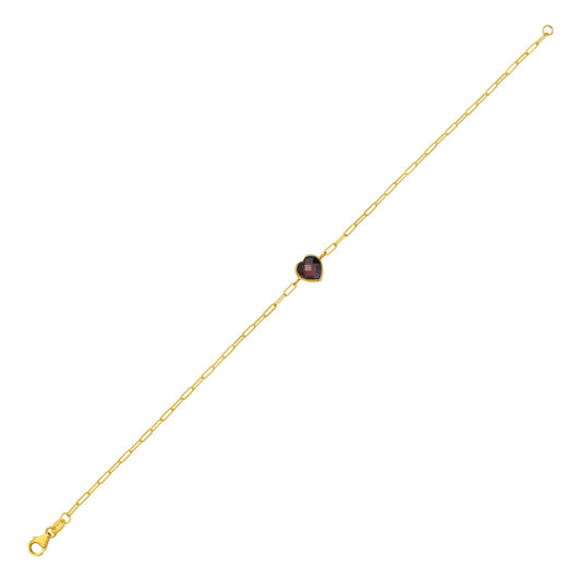 14K Yellow Gold Garnet Heart Bracelet