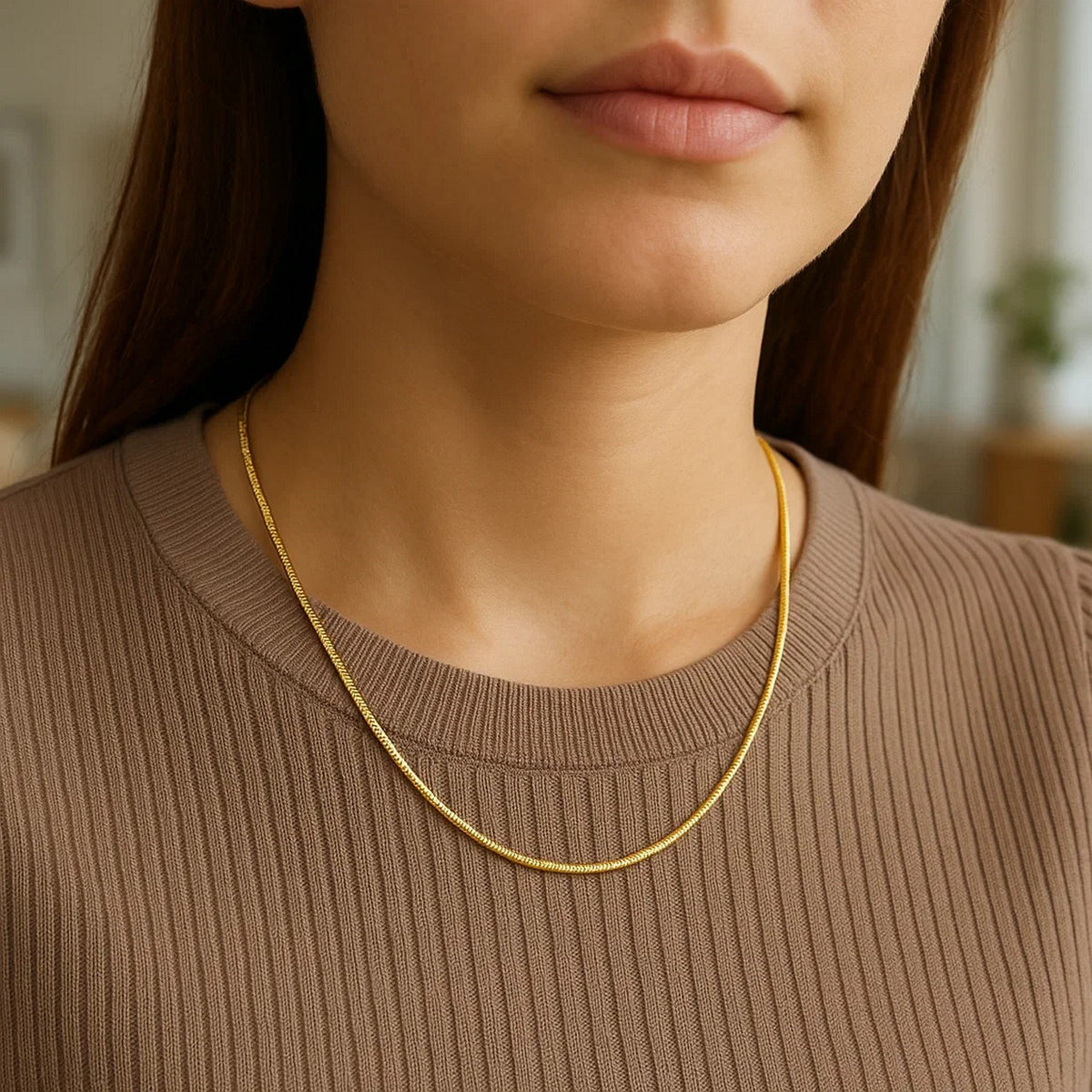 1.0mm 14K Yellow Gold Octagonal Shiny Snake Chain
