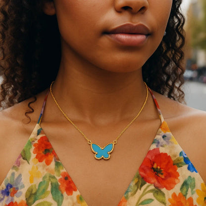 14K Yellow Gold Primavera Turquoise Butterfly Necklace