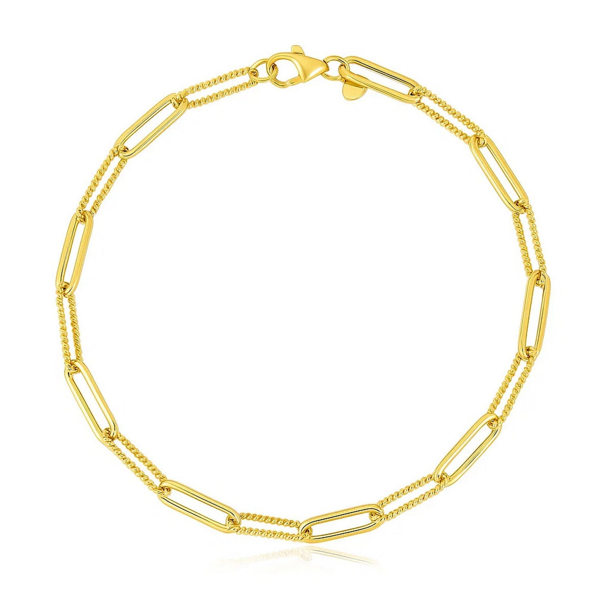 14k Yellow Gold High Polish Alternating Bead Paperclip Bracelet  (3.50 mm)