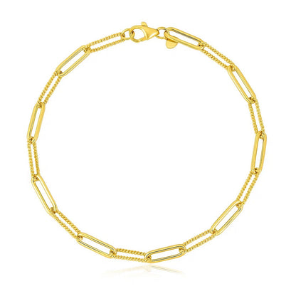 14k Yellow Gold High Polish Alternating Bead Paperclip Bracelet  (3.50 mm)