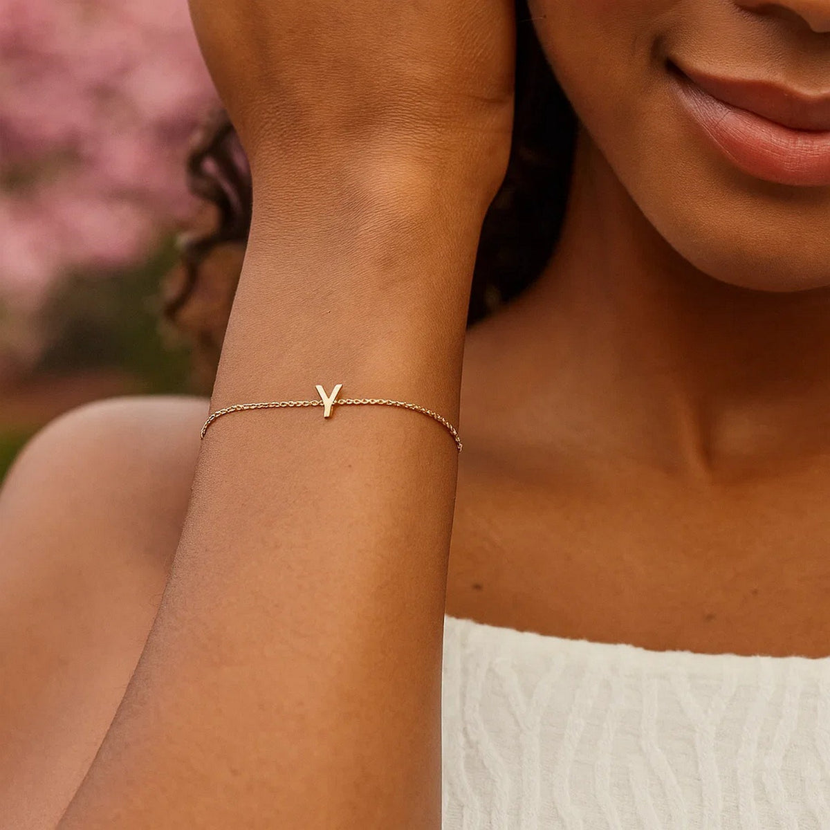 14K Yellow Gold Mini Initial Y Bracelet