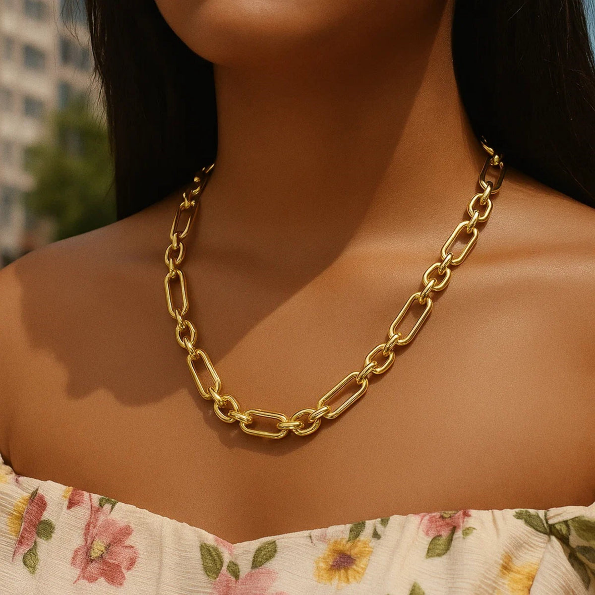 14k Yellow Gold Italian Alternating Paperclip Oval Links Chain Necklace