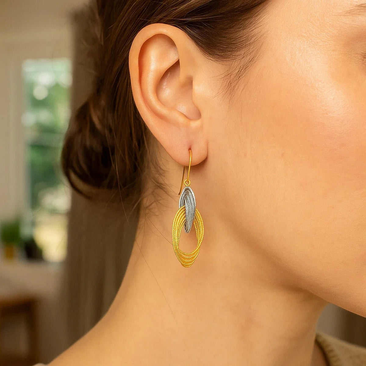14k Two-Tone Gold Interlaced Multiple Row Earrings