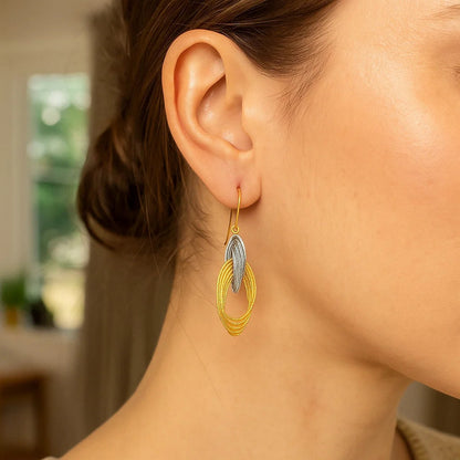 14k Two-Tone Gold Interlaced Multiple Row Earrings
