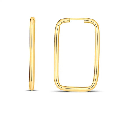 14k Yellow Gold Endless Rectangle Hoops