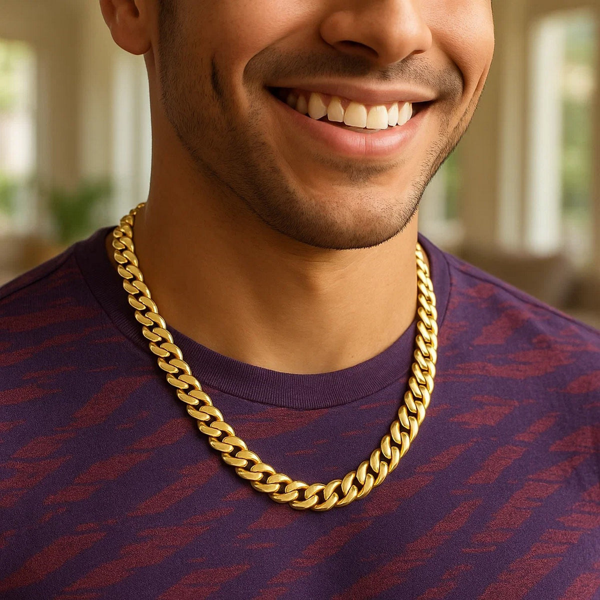 14k Yellow Gold Semi Solid Miami Cuban Chain