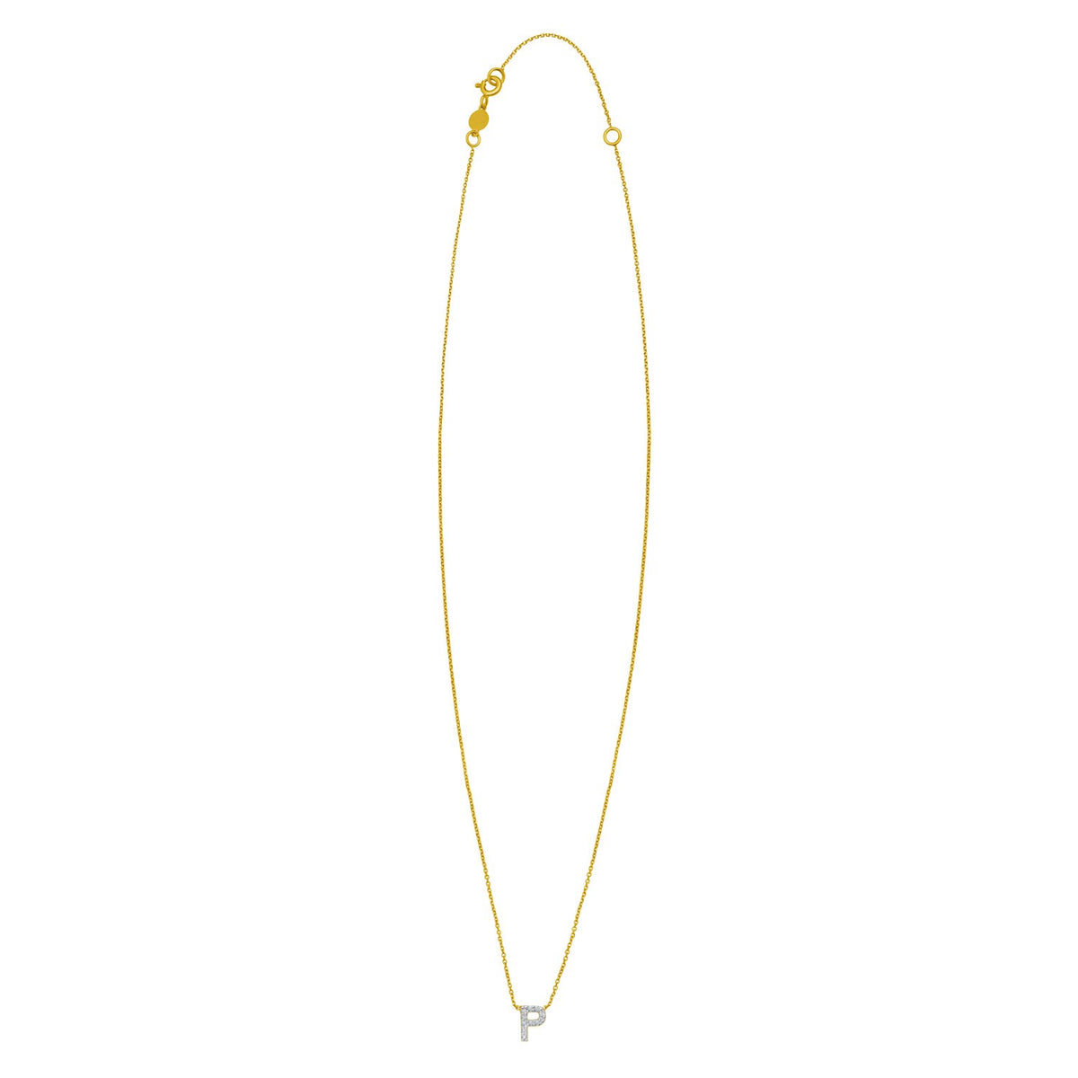 14K Yellow Gold Mini Diamond P Initial Pendant Necklace