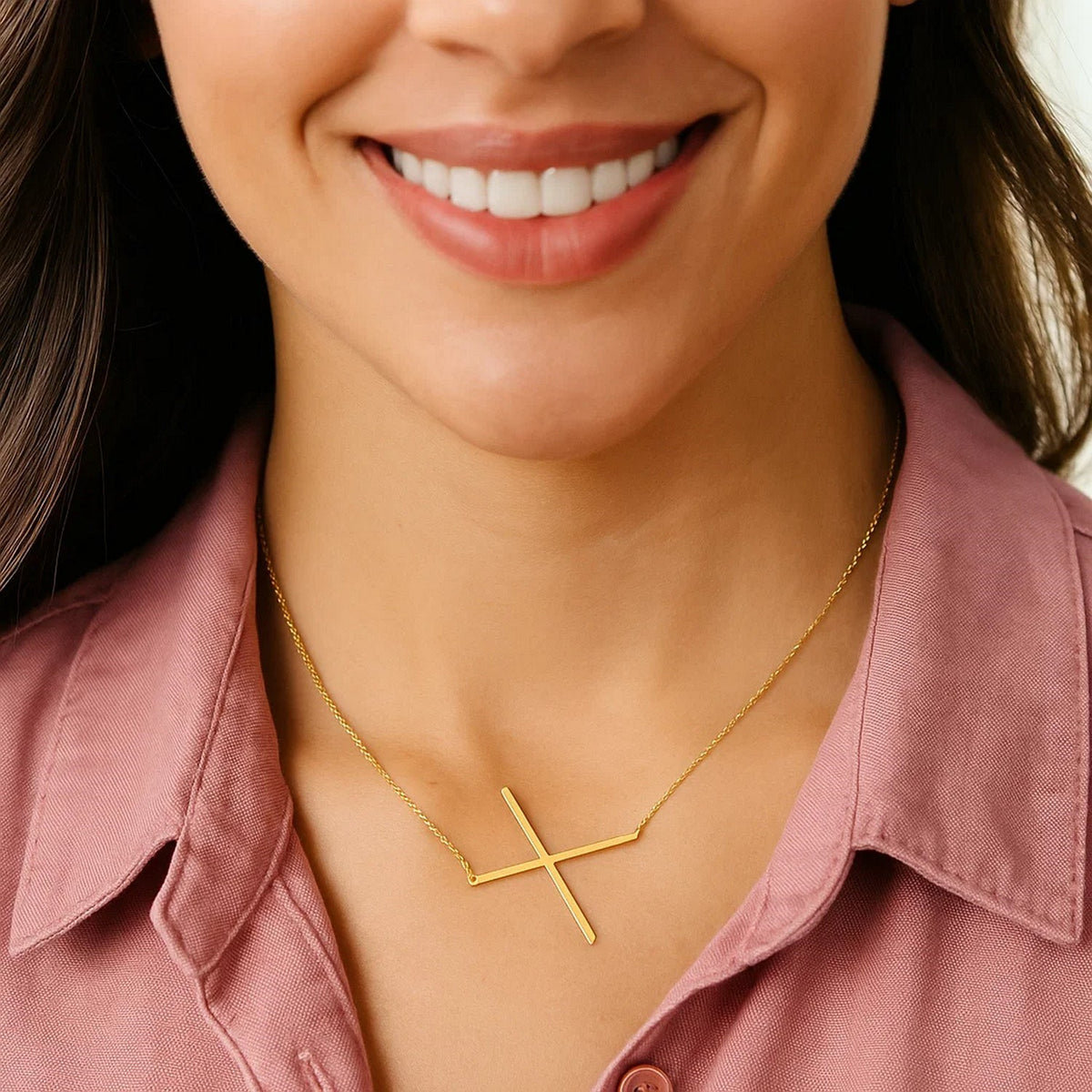 14K Yellow Gold Yours Truly Large Initial X Necklace