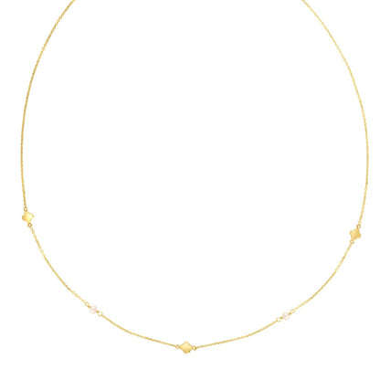 14k Yellow Gold Pearl Clover Necklace