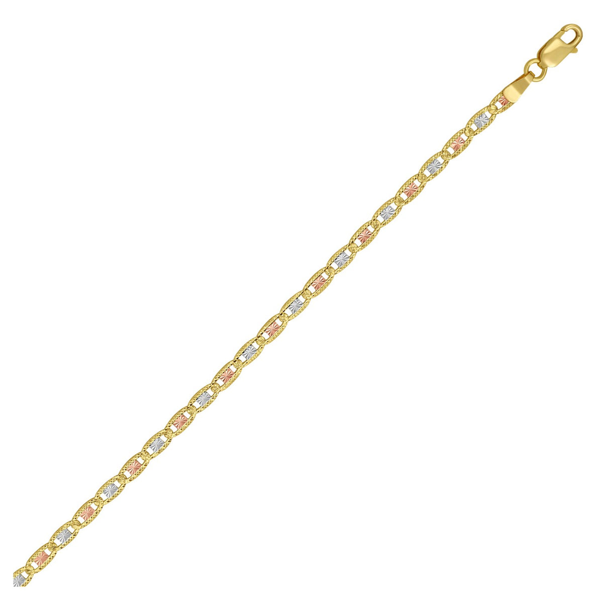 14K Tri Color Gold Pave Valentino Chain