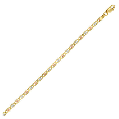 14K Tri Color Gold Pave Valentino Chain