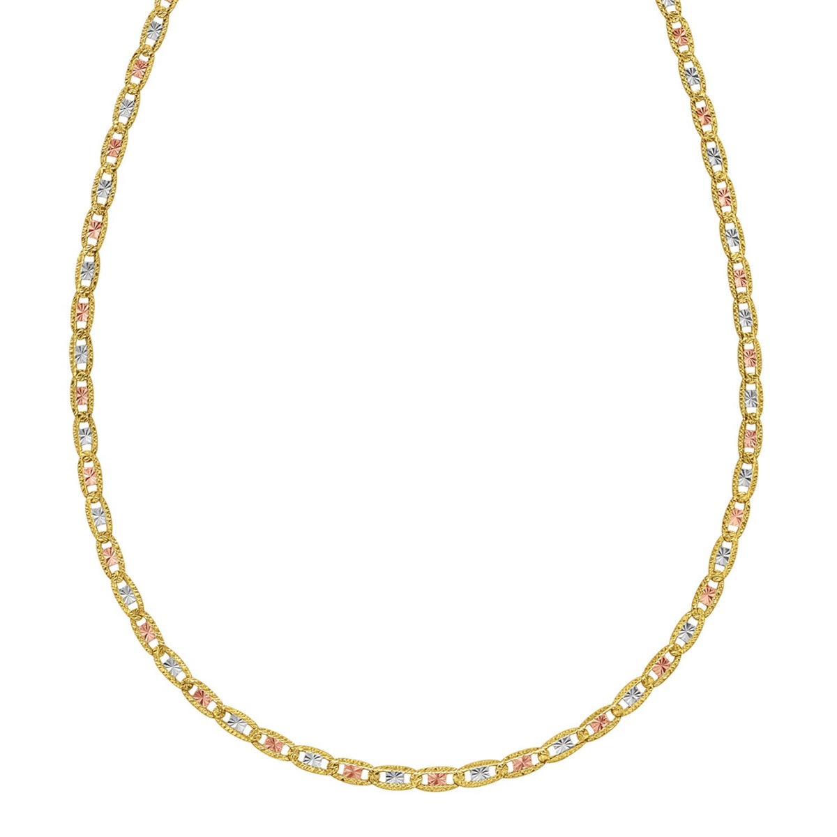 14K Tri Color Gold Pave Valentino Chain