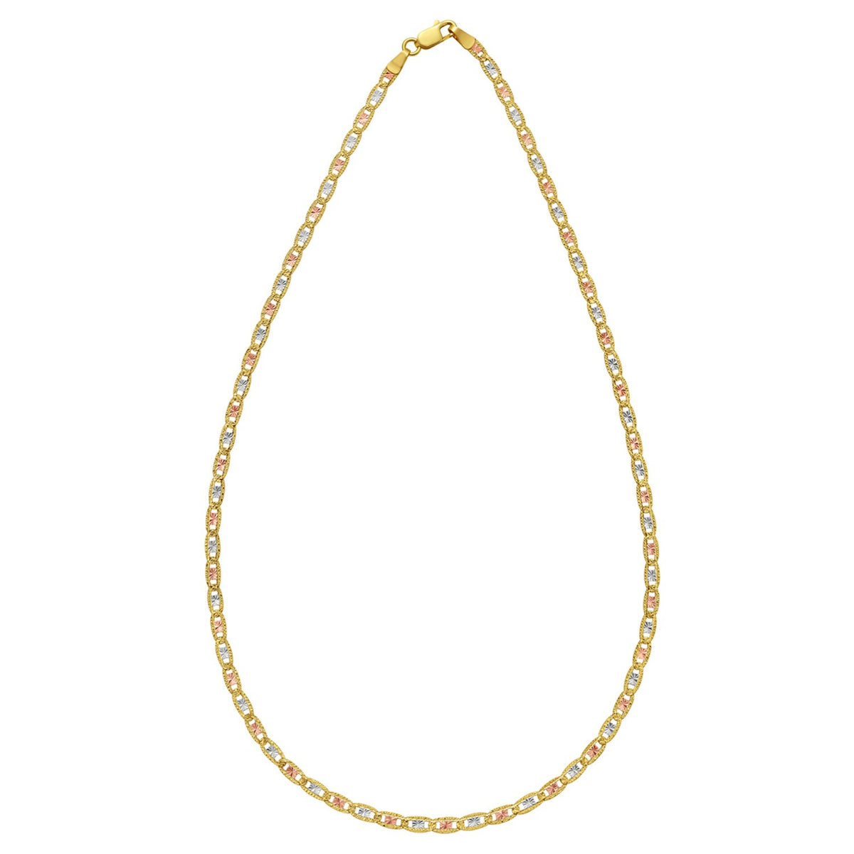 14K Tri Color Gold Pave Valentino Chain