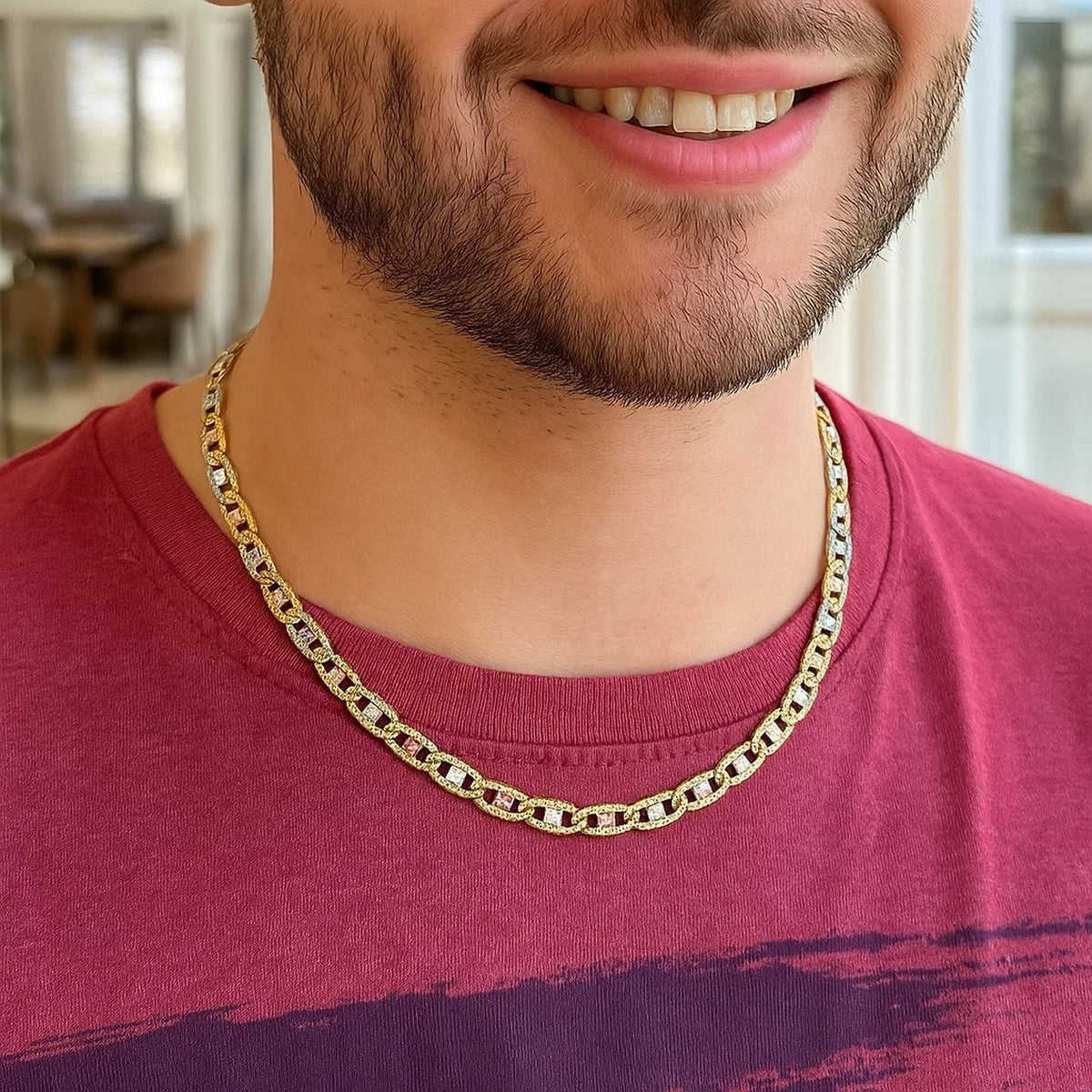 14K Tri Color Gold Pave Valentino Chain