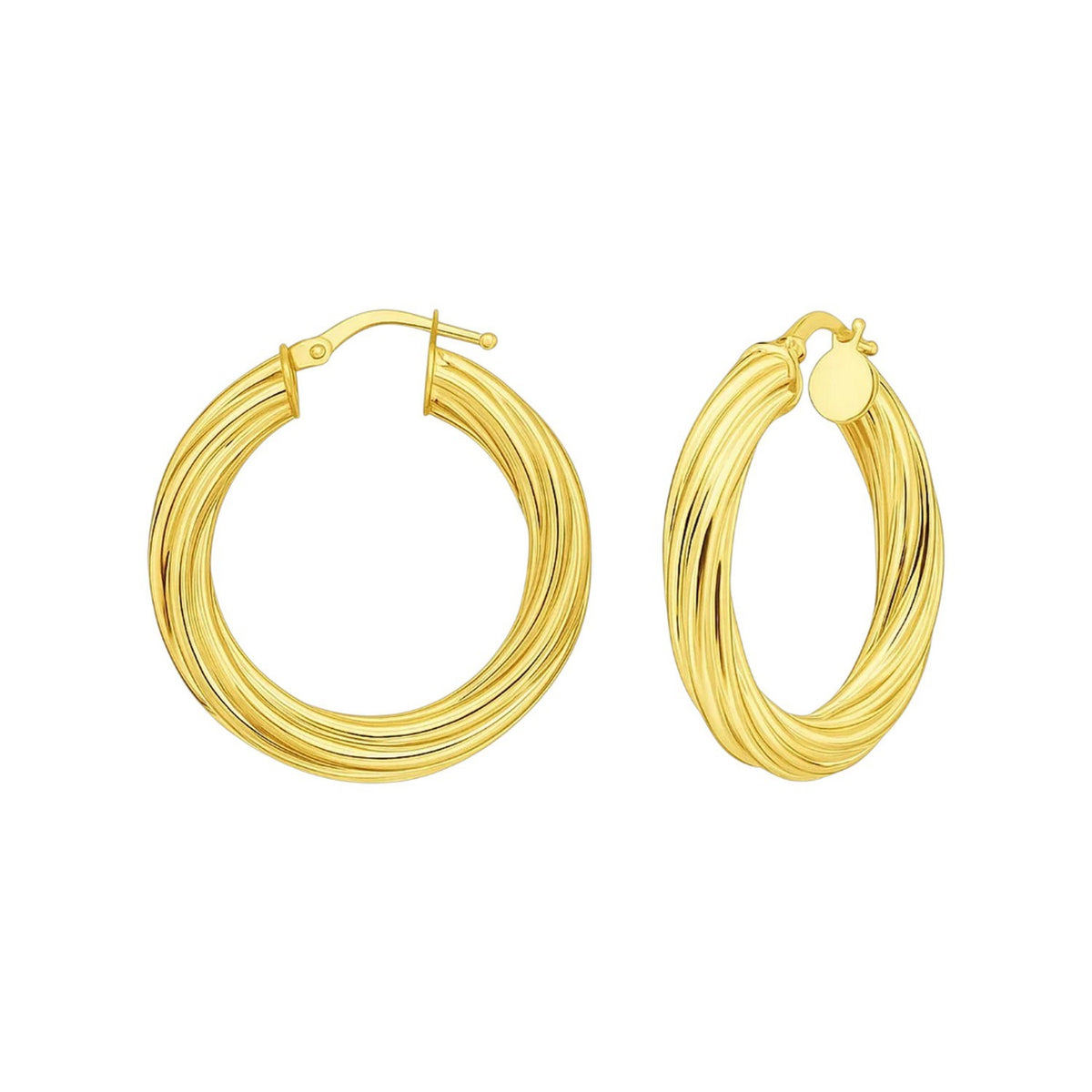 14K Yellow Gold Full Twist Medium Hoop Earrings