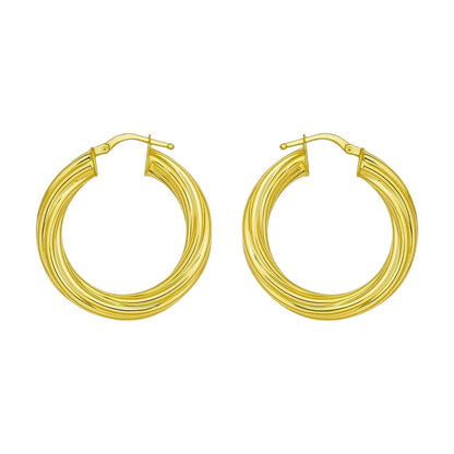 14K Yellow Gold Full Twist Medium Hoop Earrings