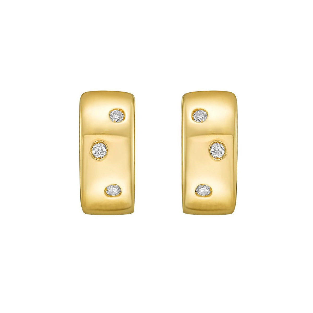 14K Yellow Gold Diamond Huggie Earrings