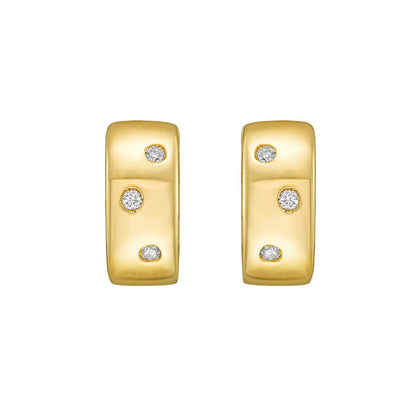 14K Yellow Gold Diamond Huggie Earrings