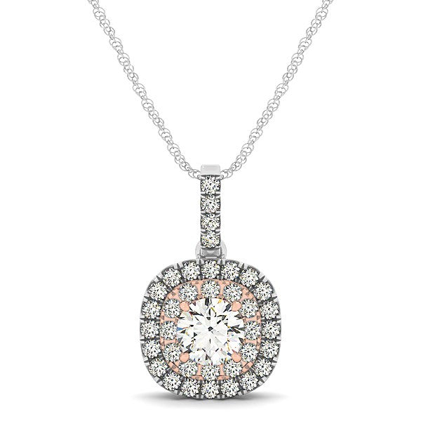 14k White And Cushion Shape Halo Diamond Pendant (1/2 cttw)