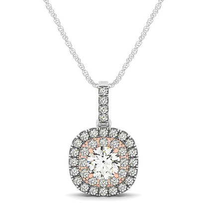 14k White And Cushion Shape Halo Diamond Pendant (1/2 cttw)